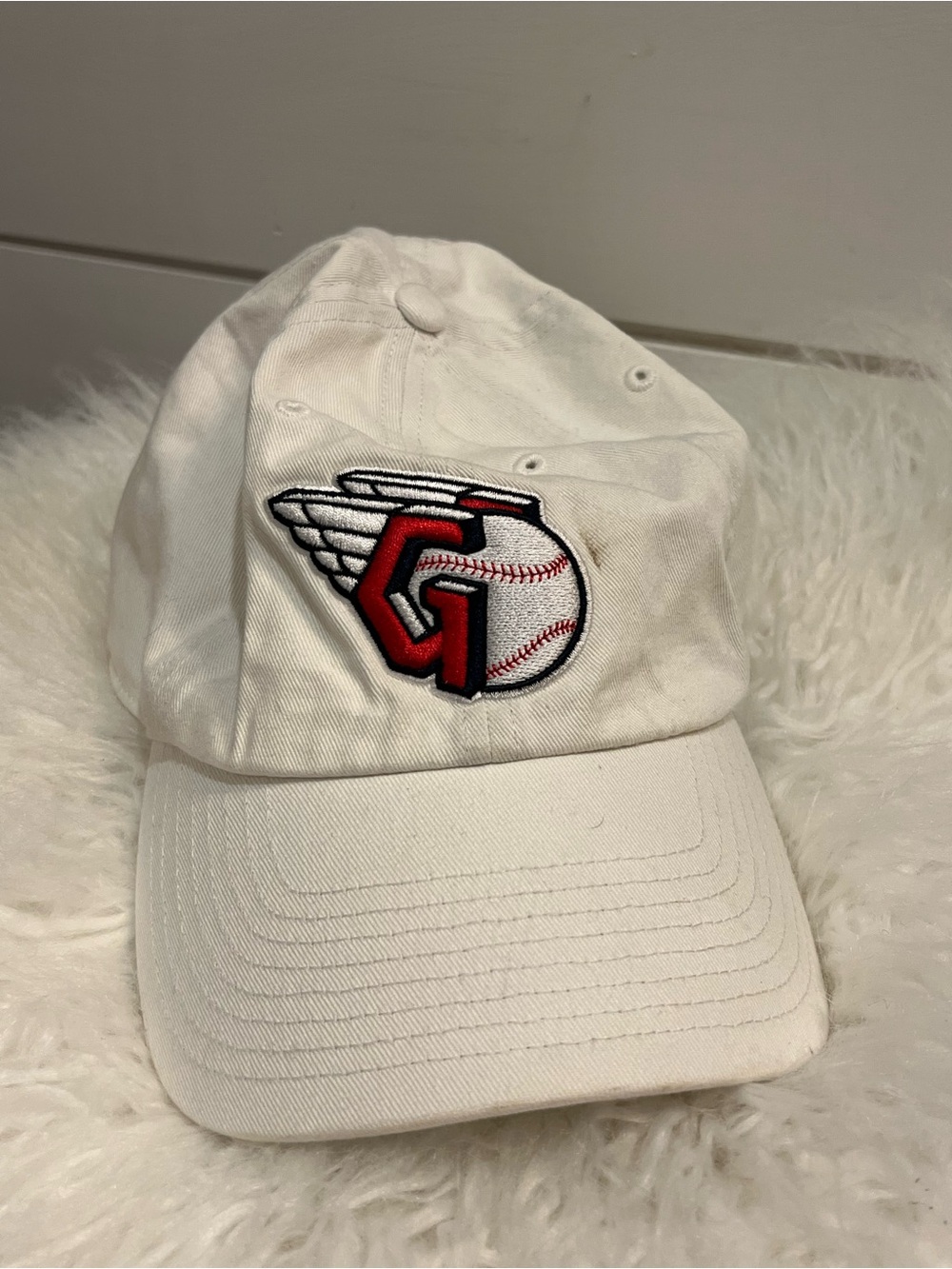 Cleveland Guardians MLB White Baseball Cap with Red & Black Winged Baseball Logo
